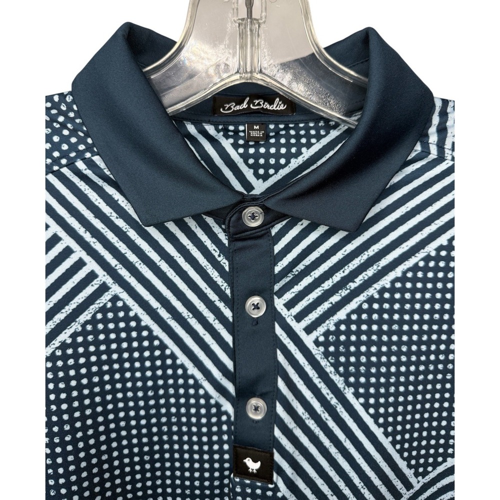 Bad Birdie Men's Medium Blue Geometric All‎ Over Print Short Sleeve Polo Shirt